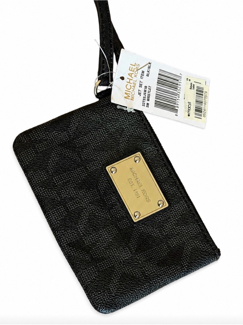 NWT MICHAEL Michael Kors Black Gray Small Wristlet Pouch